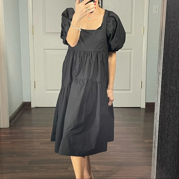 know one cares Dresses & Skirts - Know One Cares Black Puff Sleeves Tiered Dress size S